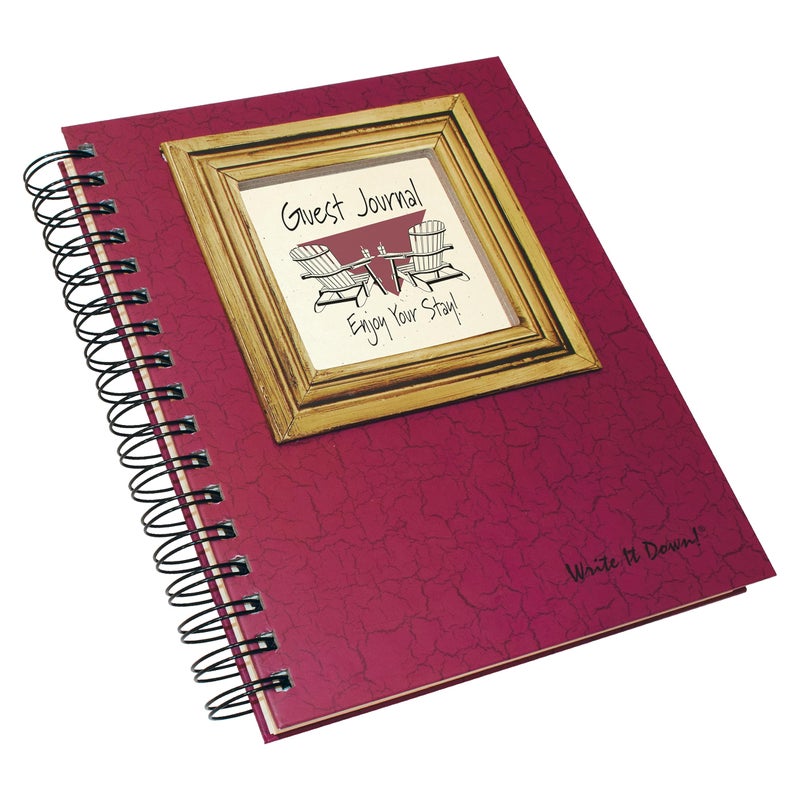 Write it Down series by Journals Unlimited, Guided Journal, Guest Journal, Enjoy Your Stay!, Full-size 7.5"x 9", Cranberry Hard Cover, Made in USA - Image 2